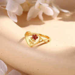 Personalized Custom Flower Ring Custom Best Gift for Mom Birthstone Jewelry for Wife or Girlfriend for Mother's Day, Anniversary