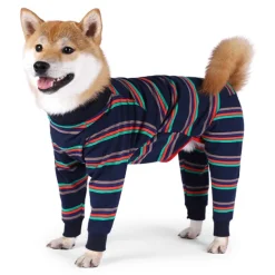 Pet Clothes, Striped Dog Pajamas Elastic Dog Onesies Lightweight 4 Legs Jumpsuit Dog Physiological Clothes for Medium Large Dogs (3XL-Grey)