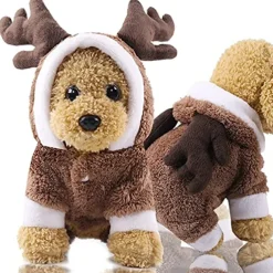 Pet Dog Lovely Sweater Clothes Chirstmas Reindeer Winter Fleece Hoodie Outfit Sweatshirts Soft Warm Xmas Festival Puppy Sweatshirt Coat Apparel