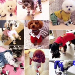 Pet Shoes Puppy Sport Denim Shoes Casual Style Anti-Slip Boots Sneaker Booties Canvas Shoe 4Pcs