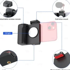 PH-14 Fill Light, Wireless Bluetooth Remote Control Three-Gear Adjustable Selfie Light, Smartphone Camera Shutter Handle Grip Detachable for iPhone Samsung Google OnePlus Phones Video/Photo Shooting