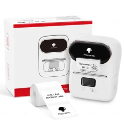 Phomemo M110 Thermal Label Makers - Portable BT Thermal Label Maker Printer For Barcode, Clothing, Jewelry, Retail, Mailing, Compatible With Android, IOS, Windows & Mac, With 1 Roll 40×30mm Label