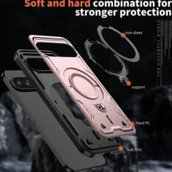 Phone Case For Google Pixel 9 Pro Pixel 9 Pro XL Pixel 9 Back Cover with Stand Holder Magnetic Support Wireless Charging Retro TPU PC