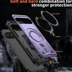 Phone Case For Google Pixel 9 Pro Pixel 9 Pro XL Pixel 9 Back Cover with Stand Holder Magnetic Support Wireless Charging Retro TPU PC