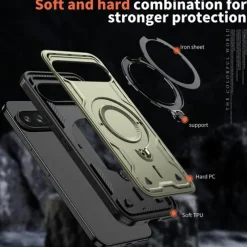 Phone Case For Google Pixel 9 Pro Pixel 9 Pro XL Pixel 9 Back Cover with Stand Holder Magnetic Support Wireless Charging Retro TPU PC