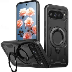 Phone Case For Google Pixel 9 Pro Pixel 9 Pro XL Pixel 9 Back Cover with Stand Holder Magnetic Support Wireless Charging Retro TPU PC