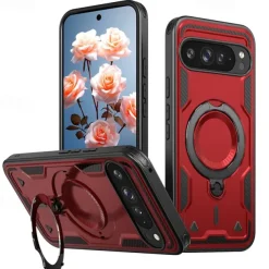 Phone Case For Google Pixel 9 Pro Pixel 9 Pro XL Pixel 9 Back Cover with Stand Holder Magnetic Support Wireless Charging Retro TPU PC