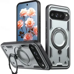 Phone Case For Google Pixel 9 Pro Pixel 9 Pro XL Pixel 9 Back Cover with Stand Holder Magnetic Support Wireless Charging Retro TPU PC