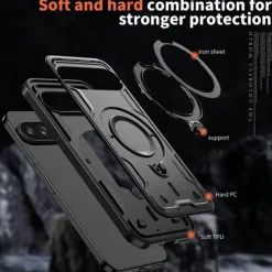 Phone Case For Google Pixel 9 Pro Pixel 9 Pro XL Pixel 9 Back Cover with Stand Holder Magnetic Support Wireless Charging Retro TPU PC