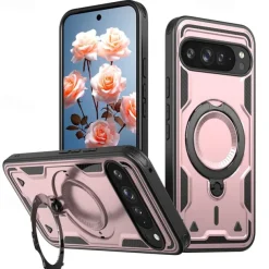 Phone Case For Google Pixel 9 Pro Pixel 9 Pro XL Pixel 9 Back Cover with Stand Holder Magnetic Support Wireless Charging Retro TPU PC