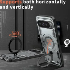 Phone Case For Google Pixel 9 Pro Pixel 9 Pro XL Pixel 9 Back Cover with Stand Holder Magnetic Support Wireless Charging Retro TPU PC