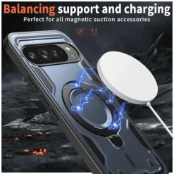 Phone Case For Google Pixel 9 Pro Pixel 9 Pro XL Pixel 9 Back Cover with Stand Holder Magnetic Support Wireless Charging Retro TPU PC