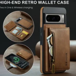 Phone Case For Google Pixel 8 Pro Back Cover Magnetic Card Slot Retro TPU PU Leather