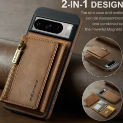 Phone Case For Google Pixel 8 Pro Back Cover Magnetic Card Slot Retro TPU PU Leather