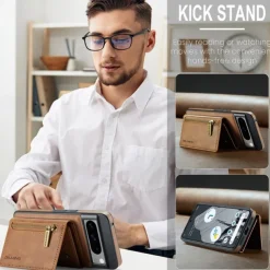 Phone Case For Google Pixel 8 Pro Back Cover Magnetic Card Slot Retro TPU PU Leather