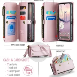 Phone Case For Google Pixel 9 Pro Pixel 9 Pro XL Pixel 8 Pro Pixel 8 Pixel 9 Wallet Case Magnetic Zipper Support Wireless Charging Retro TPU PC