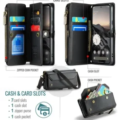 Phone Case For Google Pixel 9 Pro Pixel 9 Pro XL Pixel 8 Pro Pixel 8 Pixel 9 Wallet Case Magnetic Zipper Support Wireless Charging Retro TPU PC