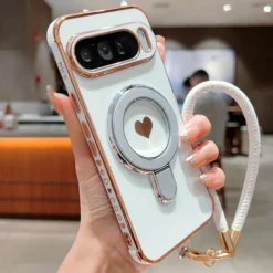 Phone Case For Google Pixel 9 Pro Pixel 9 Pro XL Pixel 8 Pro Pixel 8 Pixel 9 Back Cover with Stand Holder with Wrist Strap Shockproof Retro Plating