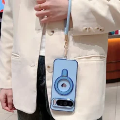 Phone Case For Google Pixel 9 Pro Pixel 9 Pro XL Pixel 8 Pro Pixel 8 Pixel 9 Back Cover with Stand Holder with Wrist Strap Shockproof Retro Plating