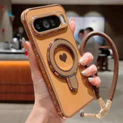 Phone Case For Google Pixel 9 Pro Pixel 9 Pro XL Pixel 8 Pro Pixel 8 Pixel 9 Back Cover with Stand Holder with Wrist Strap Shockproof Retro Plating