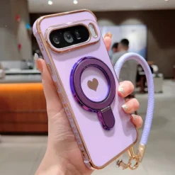 Phone Case For Google Pixel 9 Pro Pixel 9 Pro XL Pixel 8 Pro Pixel 8 Pixel 9 Back Cover with Stand Holder with Wrist Strap Shockproof Retro Plating