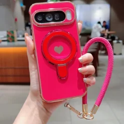 Phone Case For Google Pixel 9 Pro Pixel 9 Pro XL Pixel 8 Pro Pixel 8 Pixel 9 Back Cover with Stand Holder with Wrist Strap Shockproof Retro Plating