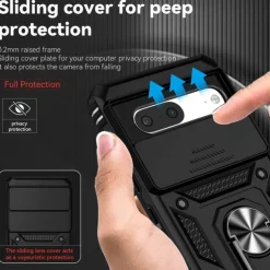 Phone Case For Google Pixel 6 Pixel 6 Pro Heavy Duty Full Body Protective Kickstand Case with Ring Solid Colored TPU