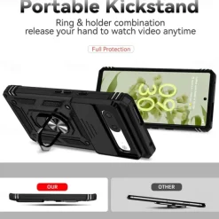 Phone Case For Google Pixel 6 Pixel 6 Pro Heavy Duty Full Body Protective Kickstand Case with Ring Solid Colored TPU