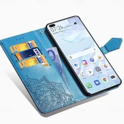 Phone Case For Huawei P40 P40 Pro P40 lite Wallet Case with Stand Holder Flip Wallet Flower TPU PU Leather