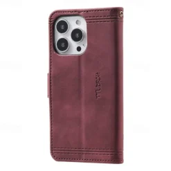 Phone Case For iPhone 16 15 14 Pro Max Plus 13 12 11 Pro Max Mini Back Cover with Stand Holder with Wrist Strap Card Slot Retro TPU PU Leather