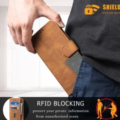 Phone Case For iPhone 16 15 14 Pro Max Plus 13 12 11 Pro Max Mini Back Cover with Stand Holder with Wrist Strap Card Slot Retro TPU PU Leather