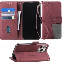 Phone Case For iPhone 16 15 14 Pro Max Plus 13 12 11 Pro Max Mini Back Cover with Stand Holder with Wrist Strap Card Slot Retro TPU PU Leather