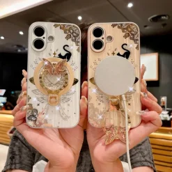 Phone Case For iPhone 16 15 14 Pro Max Plus 13 Pro Max Back Cover with Stand Holder Magnetic Support Wireless Charging Retro TPU PC