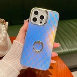 Phone Case For iPhone 16 15 14 Pro Max Plus 13 Pro Max Back Cover Bling Glitter Shiny Ring Buckle Shockproof TPU Plating