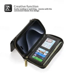 Phone Case For iPhone 16 15 14 Pro Max Plus 13 12 11 Pro Max Mini Back Cover Wallet Case with Stand Holder Zipper with Lanyard Retro TPU PU Leather