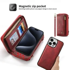 Phone Case For iPhone 16 15 14 Pro Max Plus 13 12 11 Pro Max Mini Back Cover Wallet Case with Stand Holder Zipper with Lanyard Retro TPU PU Leather