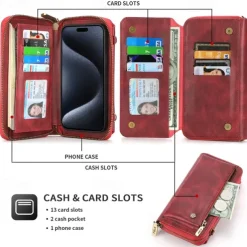 Phone Case For iPhone 16 15 14 Pro Max Plus 13 12 11 Pro Max Mini Back Cover Wallet Case with Stand Holder Zipper with Lanyard Retro TPU PU Leather