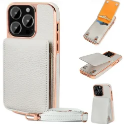 Phone Case For iPhone 16 15 14 Pro Max Plus 13 Pro Max Back Cover with Stand Holder Magnetic with Lanyard Retro Plating PU Leather