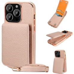 Phone Case For iPhone 16 15 14 Pro Max Plus 13 Pro Max Back Cover with Stand Holder Magnetic with Lanyard Retro Plating PU Leather