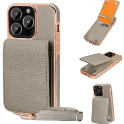 Phone Case For iPhone 16 15 14 Pro Max Plus 13 Pro Max Back Cover with Stand Holder Magnetic with Lanyard Retro Plating PU Leather