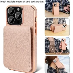 Phone Case For iPhone 16 15 14 Pro Max Plus 13 Pro Max Back Cover with Stand Holder Magnetic with Lanyard Retro Plating PU Leather