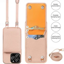 Phone Case For iPhone 16 15 14 Pro Max Plus 13 Pro Max Back Cover with Stand Holder Magnetic with Lanyard Retro Plating PU Leather