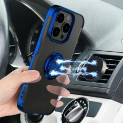 Phone Case For iPhone 16 15 14 Pro Max Plus 13 12 11 Pro Max Mini Back Cover with Stand Holder Magnetic Shockproof Retro TPU Plating PC