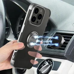 Phone Case For iPhone 16 15 14 Pro Max Plus 13 12 11 Pro Max Mini Back Cover with Stand Holder Magnetic Shockproof Retro TPU Plating PC