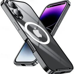 Phone Case For iPhone 16 15 14 Pro Max 13 Pro Max Magnetic Adsorption With Magsafe Camera Lens Protector Support Wireless Charging Shockproof Acrylic Aluminum Alloy
