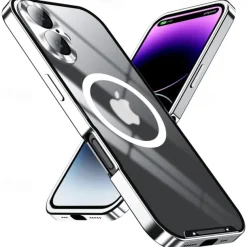 Phone Case For iPhone 16 15 14 Pro Max 13 Pro Max Magnetic Adsorption With Magsafe Camera Lens Protector Support Wireless Charging Shockproof Acrylic Aluminum Alloy