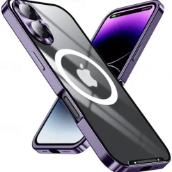 Phone Case For iPhone 16 15 14 Pro Max 13 Pro Max Magnetic Adsorption With Magsafe Camera Lens Protector Support Wireless Charging Shockproof Acrylic Aluminum Alloy