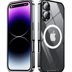 Phone Case For iPhone 16 15 14 Pro Max 13 Pro Max Magnetic Adsorption With Magsafe Camera Lens Protector Support Wireless Charging Shockproof Acrylic Aluminum Alloy