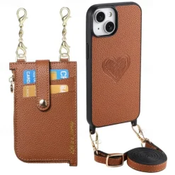 Phone Case For iPhone 16 15 14 Pro Max Plus 13 12 Pro Max Wallet Case Detachable Zipper with Lanyard Heart Retro TPU PU Leather