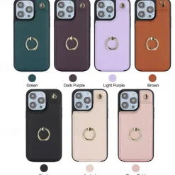 Phone Case For iPhone 16 15 14 Pro Max Plus 13 12 11 Pro Max Back Cover Ring Holder with Lanyard Card Slot Retro TPU PU Leather